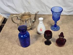 lot 79 image: Vintage Glassware and Silver Teapot