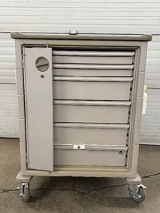 lot 19 image: Herman Miller Milcare Multi-Drawer Storage Workstation Mobile Cart  Durable Build with Modular Components  Smooth-Rolling Design for Easy Mobility  Great for Office, Lab, or Healthcare Use  Good Condition Door Lock Does Not Work...