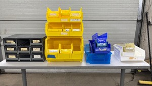 lot 30 image: Lot of Various Akro Storage Trays, Boxes & Bins Plus Organizer  Some Stackable  Perfect for Organizing Medical Cart Drawers, Tools, or Miscellaneous Supplies  Versatile Storage Solution for Any Setting