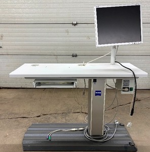 lot 18 image: Power Hi Low Desk Table With Monitor & Drawer