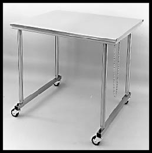 lot 44 image: MSRP $3000 Phelan Straddle Mobile Surgical Instrument Table  Adjustable height with chain for custom positioning  Sturdy, durable design  Easy to move with smooth-rolling casters  Good Condition