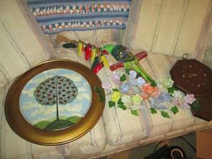 lot 32 image: Glass flower centerpiece with other...