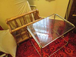 lot 67 image: Brass tone side table with glass to...