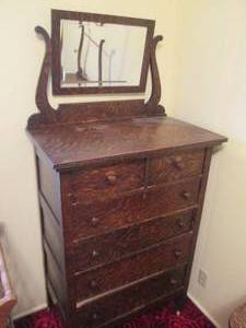 lot 68 image: Antique Tiger-Wood 6-drawer highboy...