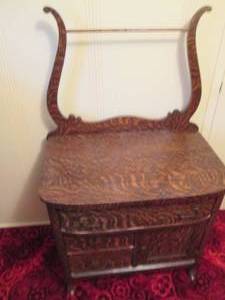 lot 69 image: Antique Tiger-Wood 3-drawer 1-door ...