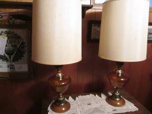 lot 117 image: Pair of Vintage amber glass, wood a...