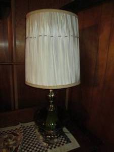 lot 162 image: Vintage green glass and brass tone ...