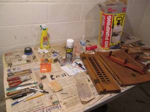 lot 166 image: Decorative wood shutters, folding w...