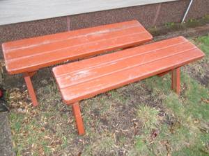 lot 221 image: Pair of picnic table style benches...