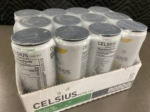 lot 455 image: 12-Pack of Celsius Sparkling Lemon Lime Energy Drink