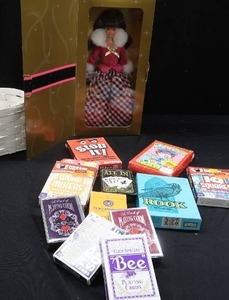 lot 22 image: AVON EXCLUSIVE WINTER RHAPSODY SPECIAL EDITION BARBIE DOLL AND BASKET OF CARD CAMES