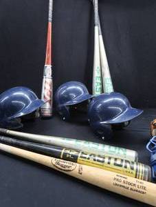 lot 28 image: BASEBALL BATS AND HELMETS