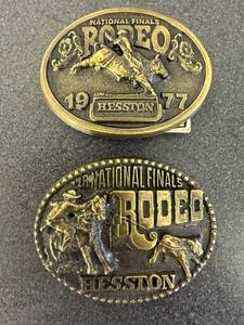lot 33 image: 1977 & 1978 Hesston National Finals Rodeo Belt Buckle