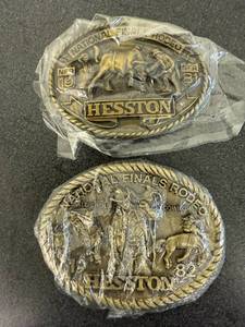 lot 35 image: 1981 & 1982 Hesston National Finals Rodeo Belt Buckles