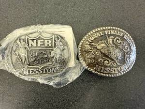 lot 36 image: 1983 & 1984 Hesston National Finals Rodeo Belt Buckles