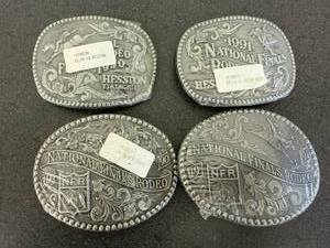 lot 40 image: 2 Different 1990 & 2 Different 1991 Hesston National Finals Rodeo Belt Buckles