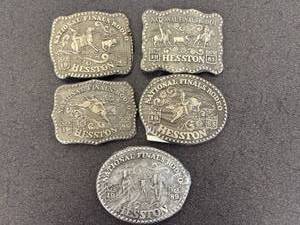 lot 47 image: 1985-1989 Hesston National Finals Rodeo Belt Buckles