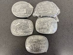 lot 48 image: 1989-1993 Hesston National Finals Rodeo Belt Buckles
