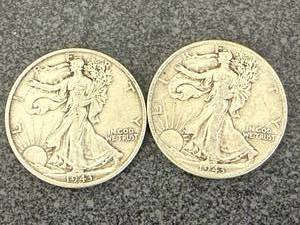 lot 151 image: 2 1943 Walking Liberty Half Dollars