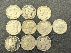 lot 166 image: 10 Mercury Dimes