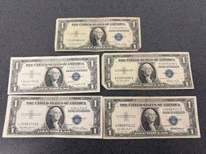 lot 169 image: 5 US Mint $1 Silver Certificates