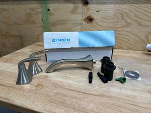 lot 106 image: Moen Voss Double Handle Wall Mount Bathroom Faucet