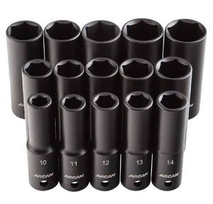 lot 140 image: ARCAN TOOLS 12 Inch Drive Deep Impact Socket Set, Metric, 10mm - 24mm, Cr-V, 15-Piece (AS21215MD)