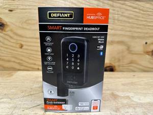 lot 167 image: Defiant Square Fingerprint Matte Black Electronic Single Cylinder Deadbolt Wi-Fi Enabled Powered by Hubspace