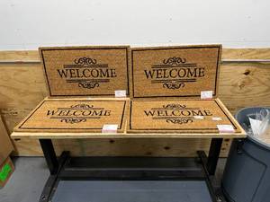 lot 168 image: Lot of 4-  Welcome Natural 18 in. x 30 in. Coir Non-Slip Indoor Outdoor Door Mats