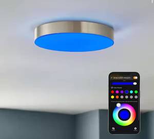 lot 176 image: HAMPTON BAY-  13 in. Light Matte Black Adjustable CCT and Color Changing Integrated LED Ceiling Smart Flush Mount, Powered by Hubspace