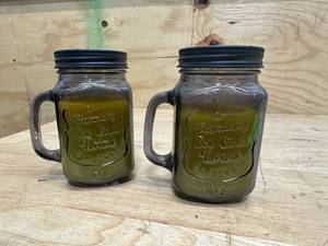 lot 243 image: Patio Essentials Lot of 2- Citronella Glass Mason Jars - Medium - Assorted Colors - 10oz