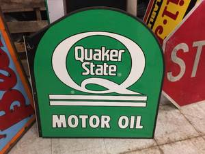 Quaker State Motor Oil 2 Sided Metal Sign - 27 1/2" x 29 1/2"