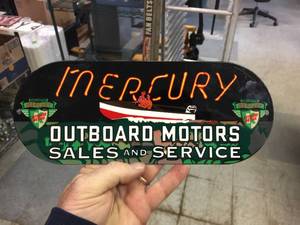 lot 104 image: Mercury Outboards Enamel Metal Sign - 12 x 4 34
