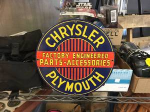 lot 157 image: Chrysler Plymouth - Porcelain Sign - Runkel Bros American