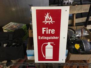 lot 161 image: Fire Extinguisher - 2 Sided Enamel Sign - 9 x 16