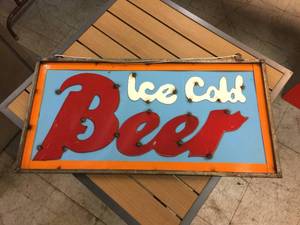 lot 166 image: Custom Folk Art - Ice Cold Beer - Metal Sign 31 x 15 12