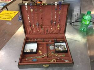 lot 197 image: Jewelry Box with Religious Items