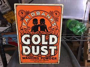 lot 205 image: Vintage Fairbanks Gold Dust - Embossed Metal Advertiser Sign 9 18 x 13 18