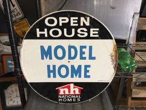 lot 208 image: Vintage Round Metal Model Home Advertiser Sign - 17 12