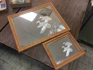 lot 216 image: 2 Etched Mallard Mirrored Glass Frames 12 12 x 10 12 - 22 12 x 18 12