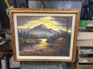 lot 217 image: Oil on Canvas - Cabin Scene 25 x 21