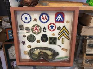 lot 218 image: Vintage Military Pins - Patches - Goggles Diorama