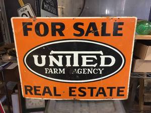 lot 229 image: Heavier United Farm Agency - 2 Sided Metal Sign 24 x 18