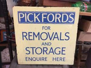 lot 230 image: Heavy Vintage Pickfords 2-Sided Metal Porcelain Sign 15 58 x 15 58