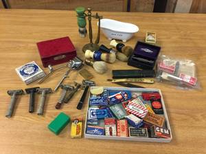 lot 234 image: Vintage Group Shaving Razors - Blades - Brushes - Stands