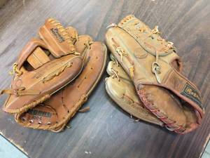 lot 246 image: (2) Regent - Bobby Shantz - Lyman Bostock Youth Gloves