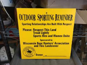 lot 259 image: Wisconsin Bear Hunters Association - Fiberboard Sign 12 x 12
