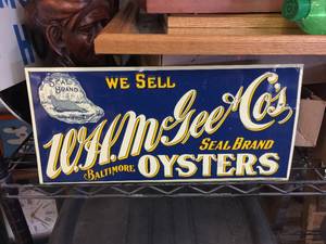 lot 264 image: Embossed W.H. McGee  Cos Oysters - Metal Sign