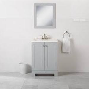 25 in. Single Sink Pearl Gray Bath Vanity with White Cultured Marble Top (Assembled)   Customer Returns See Pictures
