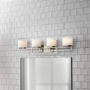 lot 17 image: Home Decorators Collection Tustna 4-Light Brushed Nickel Bathroom Vanity Light with Opal Glass Shades  Customer Returns See Pictures